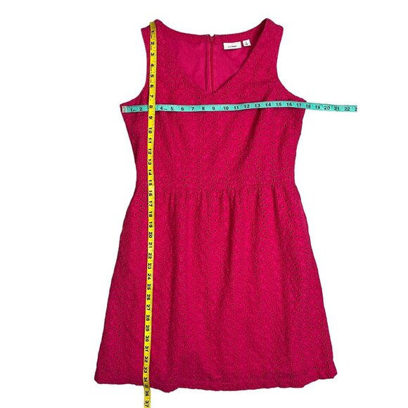 L.L. Bean Hot Pink Eyelet V-Neck Cotton A-Line Dress Size 8 - Picture 6 of 8